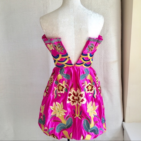 Jovani Dress XS Embroidered Print Strapless Short Formal Satin Pink Cocktail - Picture 5 of 8